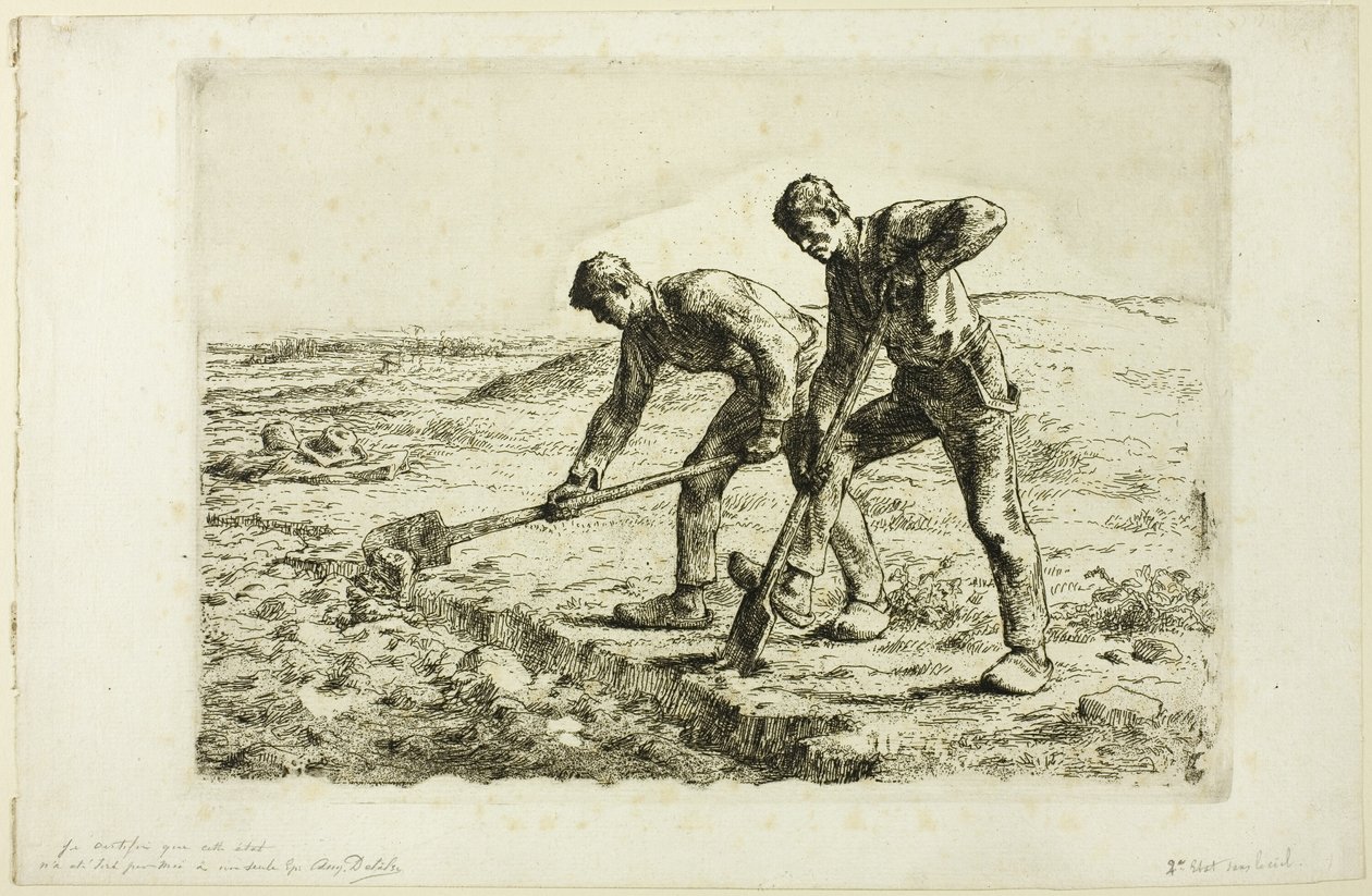 iki adam kazma by Jean Francois Millet