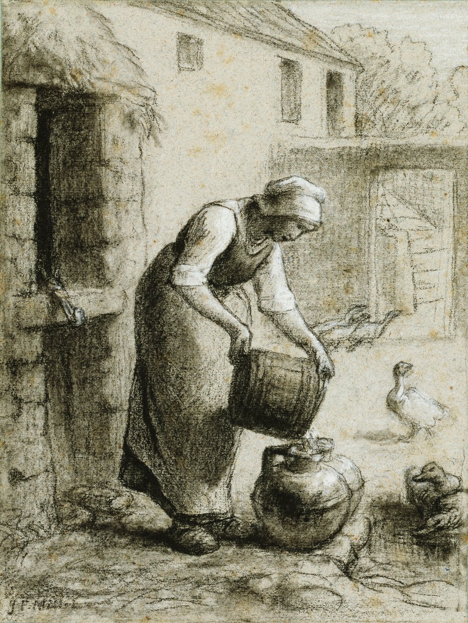 Süt Kutularına Su Döken Kadın by Jean Francois Millet