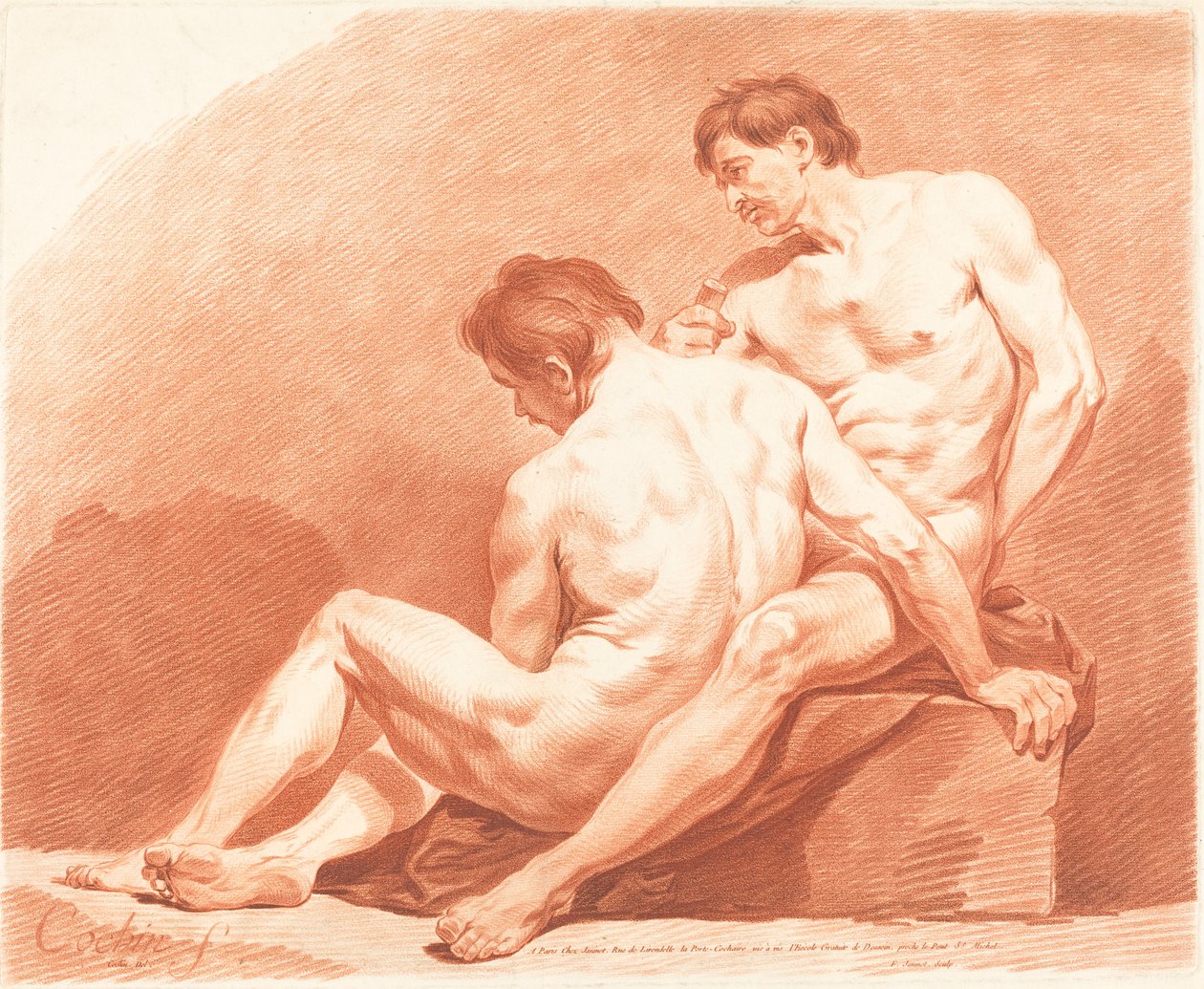 iki erkek çıplak by Jean François Janinet after Charles Nicolas Cochin the Younger