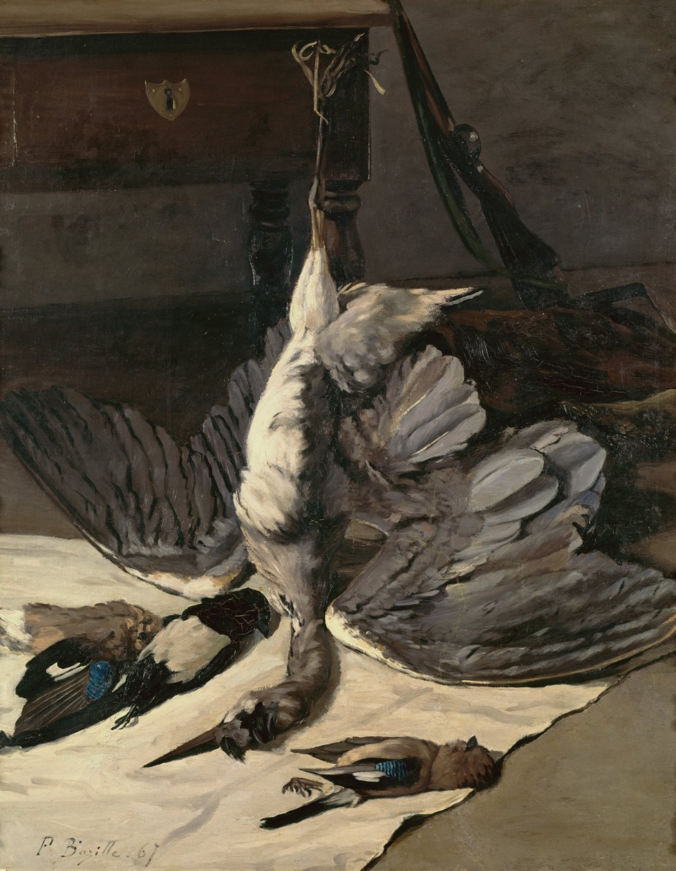 Balıkçıl ile Natürmort, 1867 by Jean Frederic Bazille