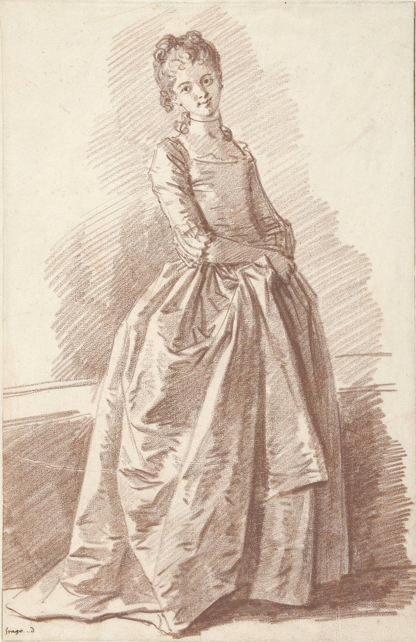 Ayakta duran genç kadın, karşı karşıya by Jean Honore Fragonard