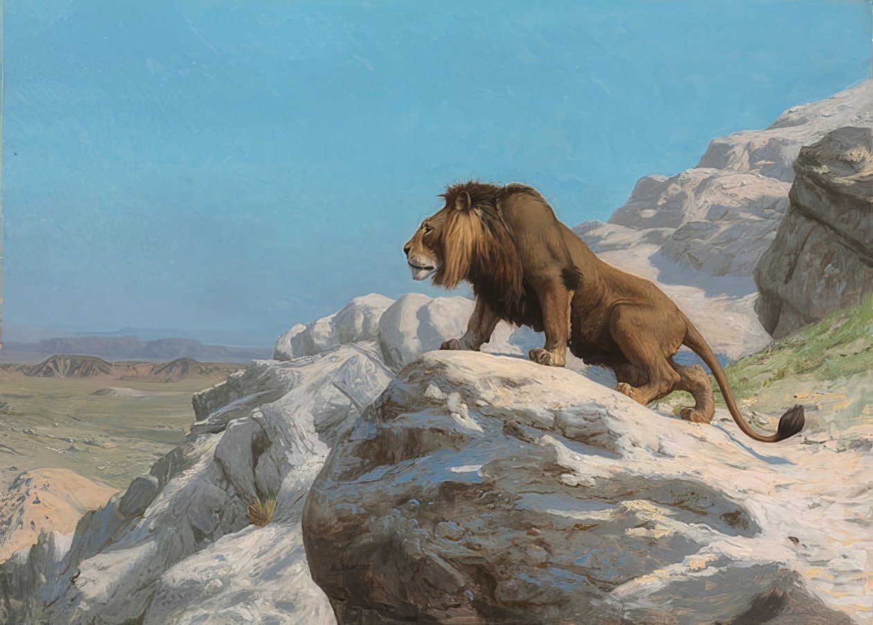 Gizlenen aslan. 1885 civarında by Jean Leon Gerome