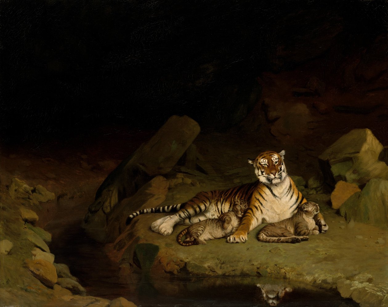 Kaplan ve Yavruları, ca. 1884. by Jean Leon Gerome