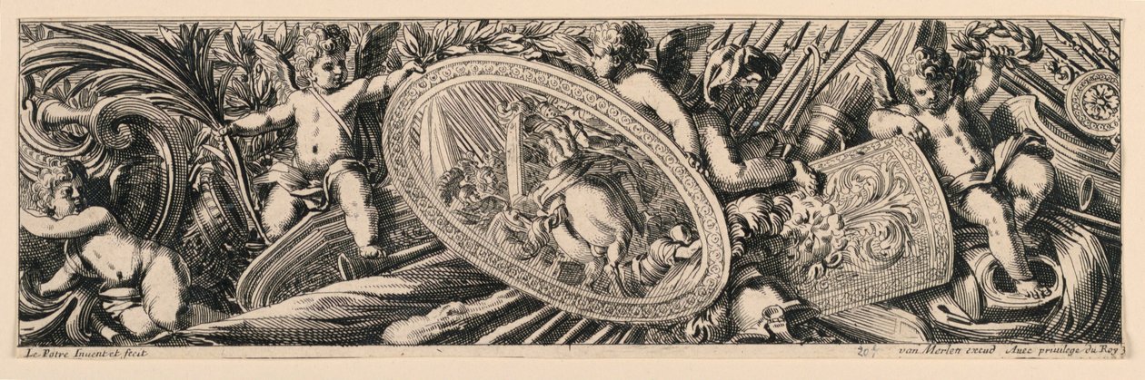 Friz: Silah Kupaları ve Putti by Jean le Pautre