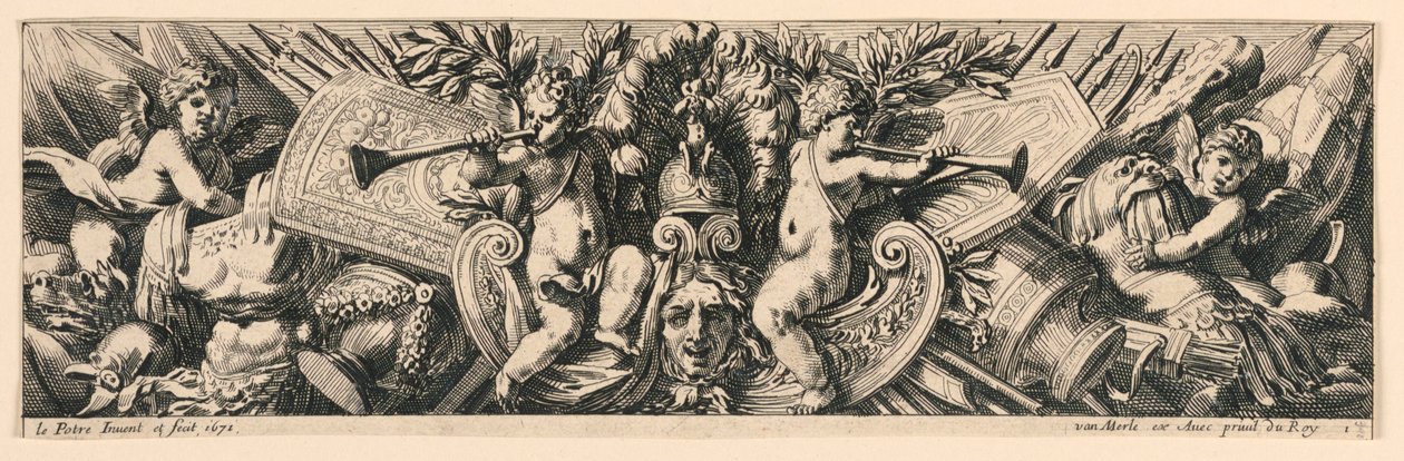Friz: Silah Kupaları ve Putti by Jean le Pautre