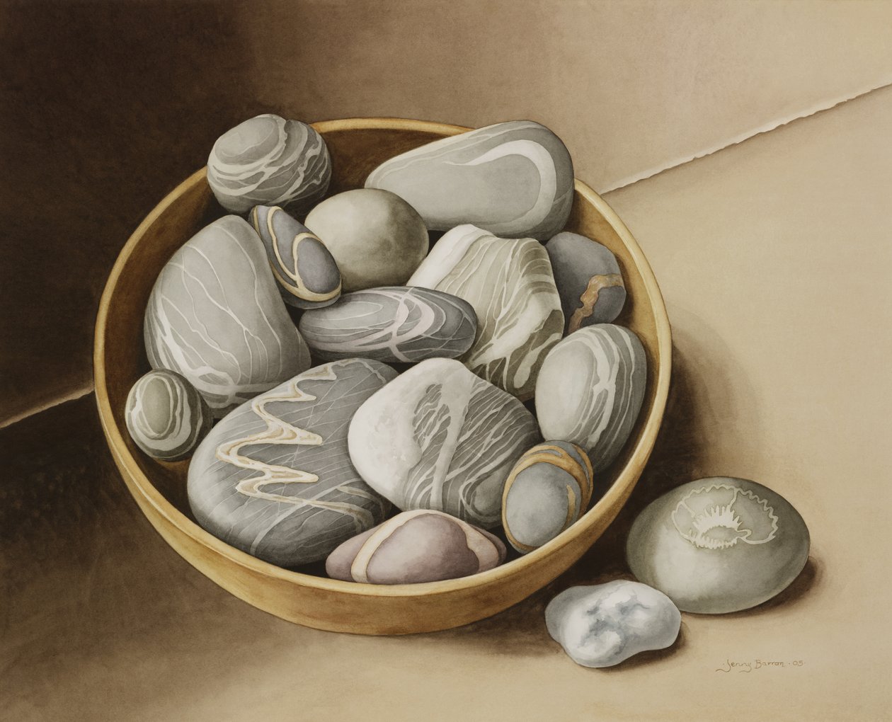 Bowl of Pebbles, 2005 (kağıt üzerinde wc) by Jenny Barron