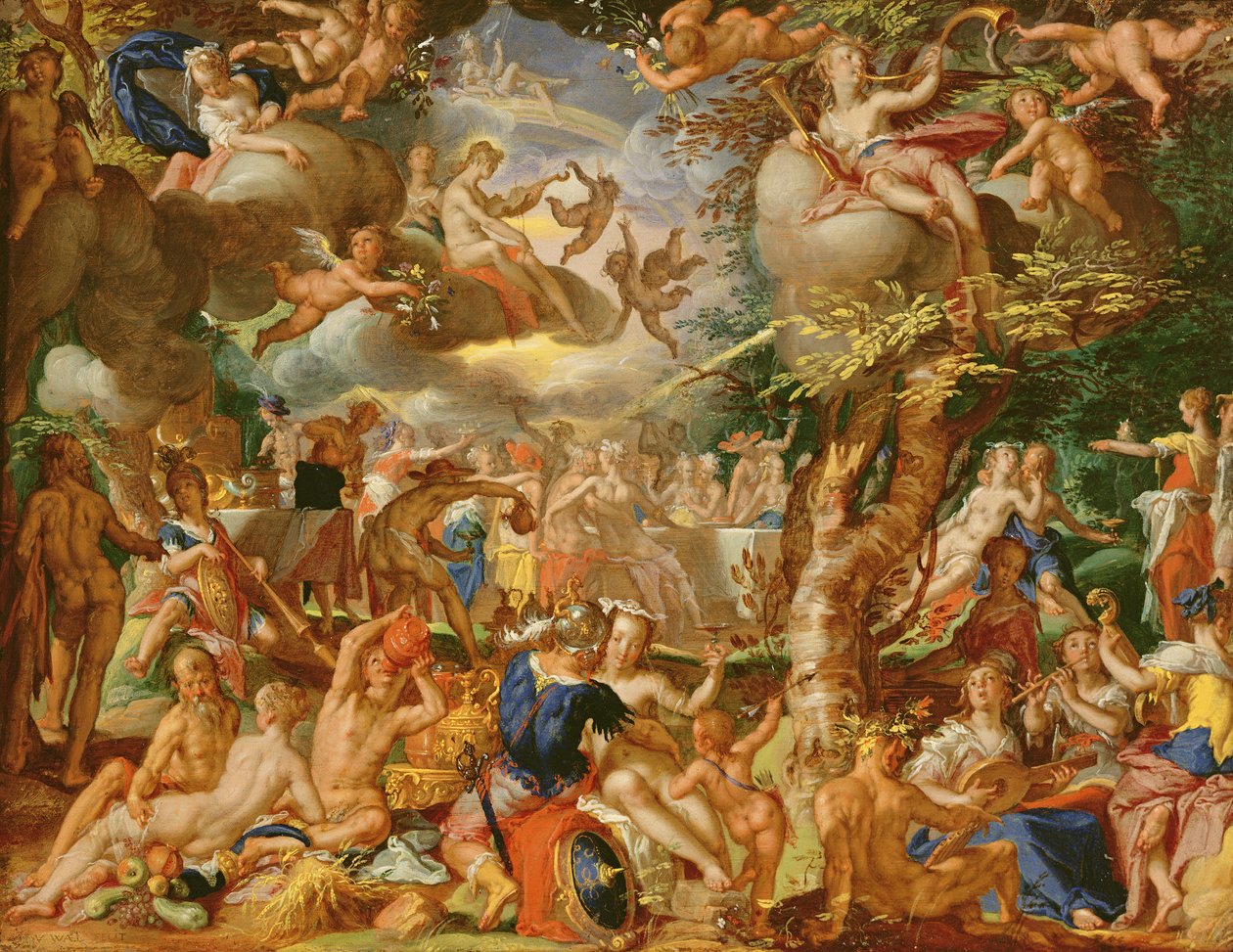Aşk Tanrısı ve Ruhun Düğünü (bakır üzerine yağ) by Joachim Wtewael or Utewael