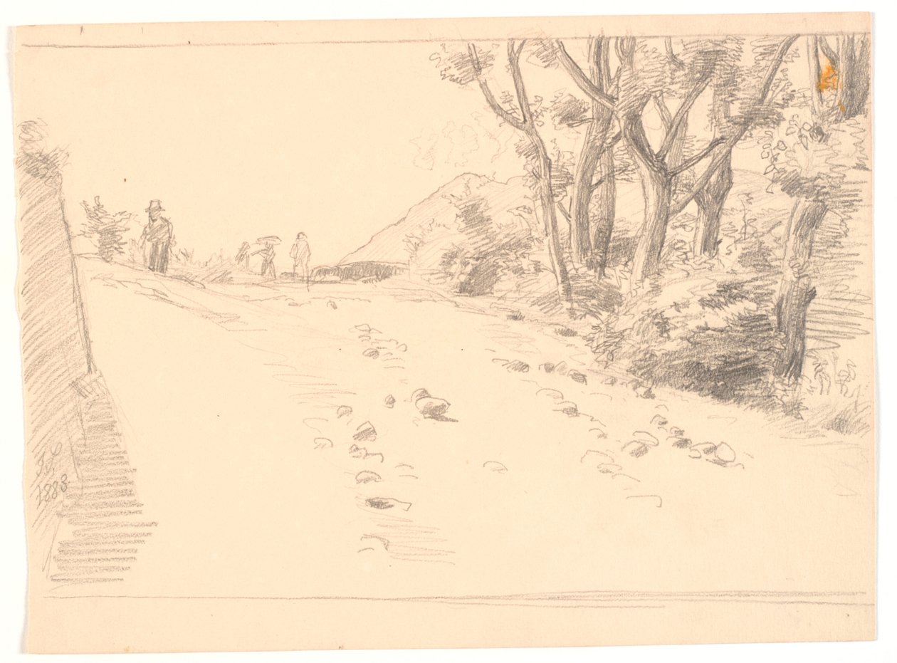 Yolu olan İtalyan manzarası, t.h. ağaçlar by Joakim Frederik Skovgaard