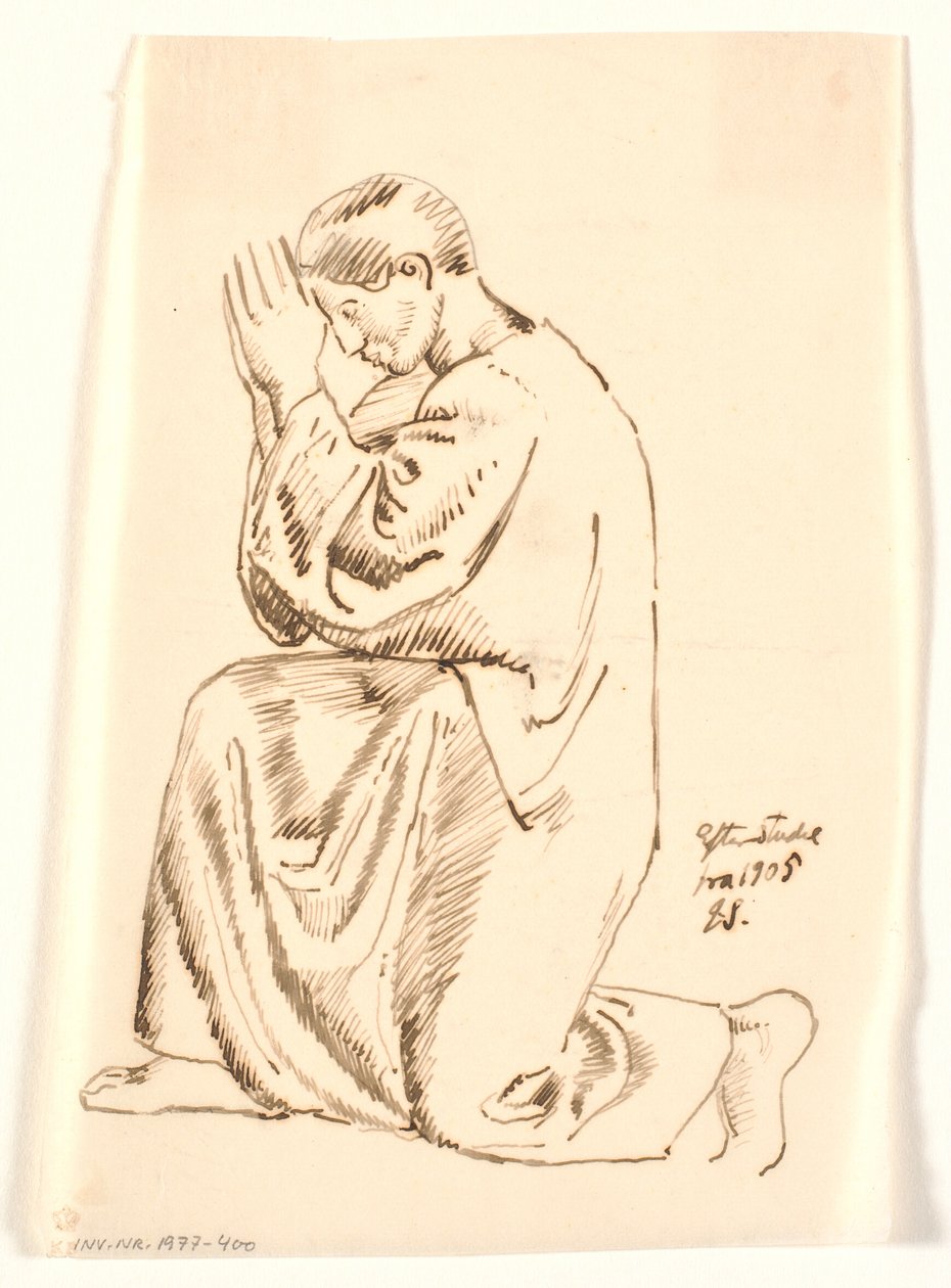 Diz çökmüş, profilde dua eden genç adam by Joakim Frederik Skovgaard