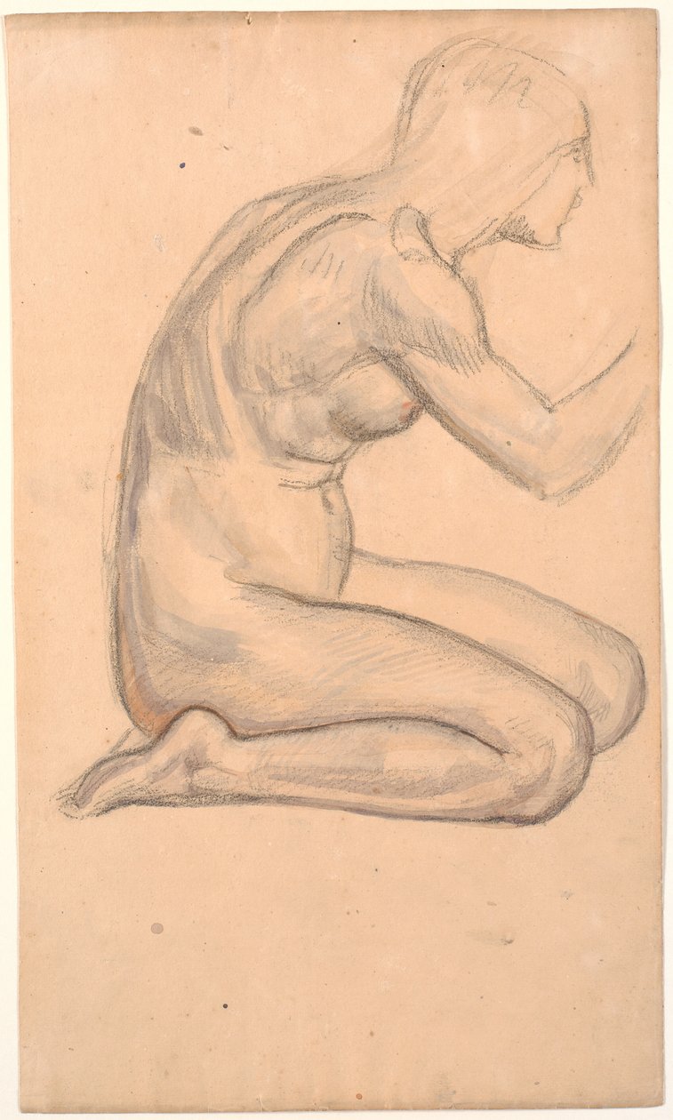 Model çalışması; profilde diz çökmüş kadın m.h. by Joakim Frederik Skovgaard