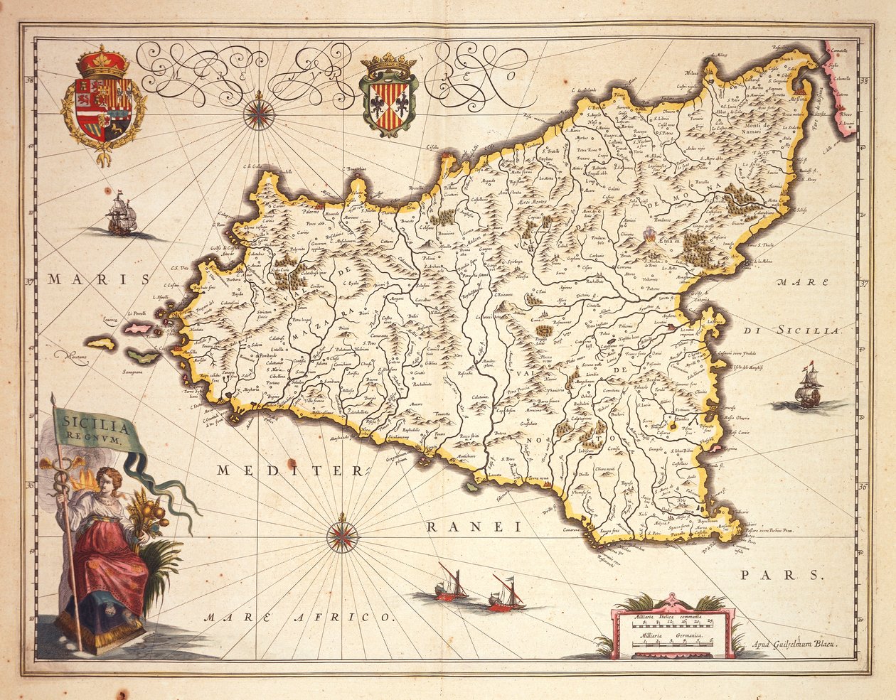 Sicilya bölgesi haritası, Joan Blaeu by Joan Blaeu