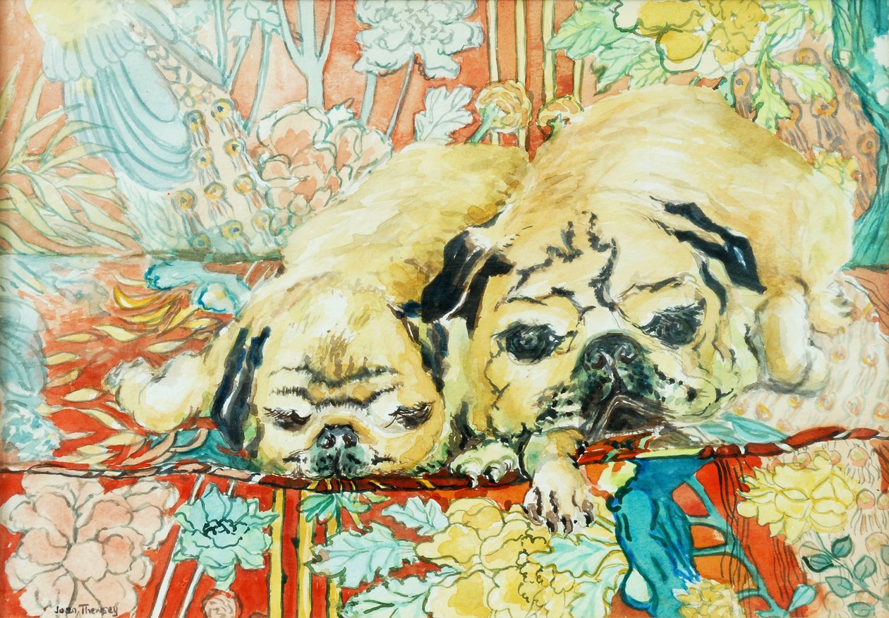 Çin Baskılı Kanepede Puglar, 2000, by Joan Thewsey