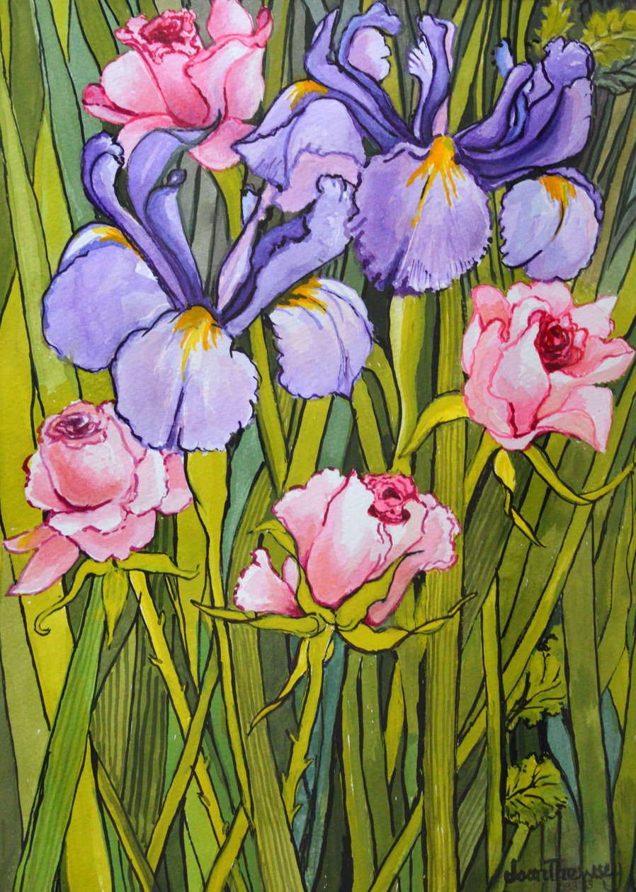 Bahçedeki Güller ve Süsenler,2003, by Joan Thewsey