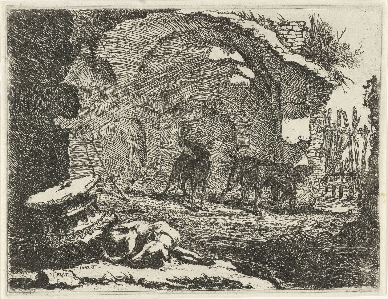 Bir harabede dört köpek Köpekler (dizi adı) by Joannes Fijt