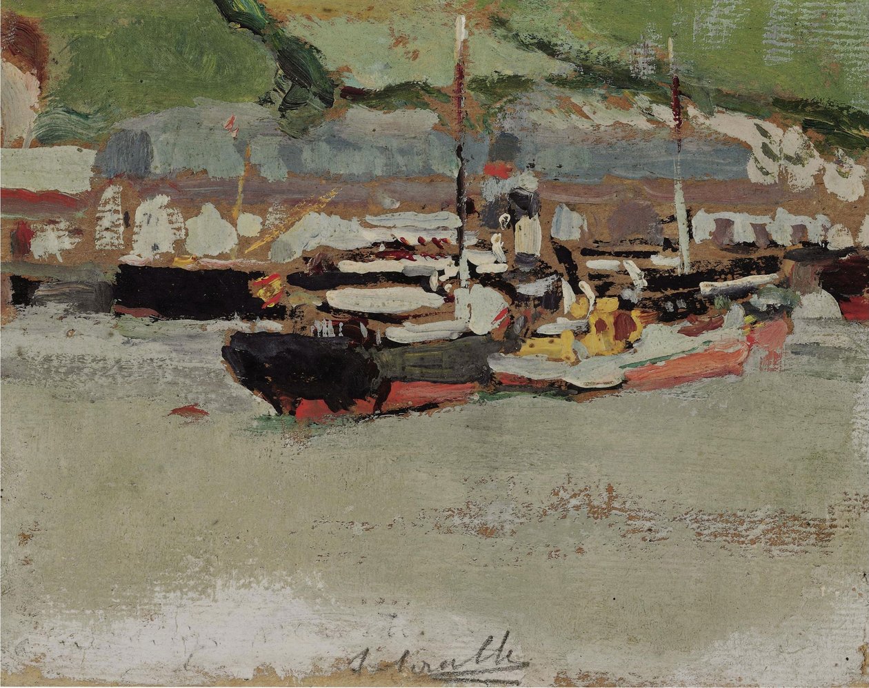 Bir limandaki tekneler by Joaquín Sorolla