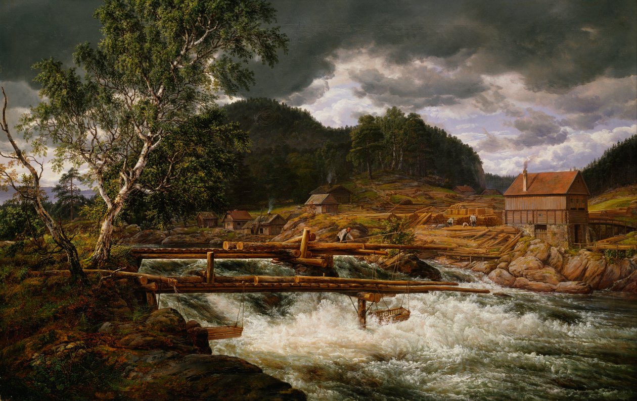 Hokksund yakınlarındaki Hellefossen by Johan Christian Dahl