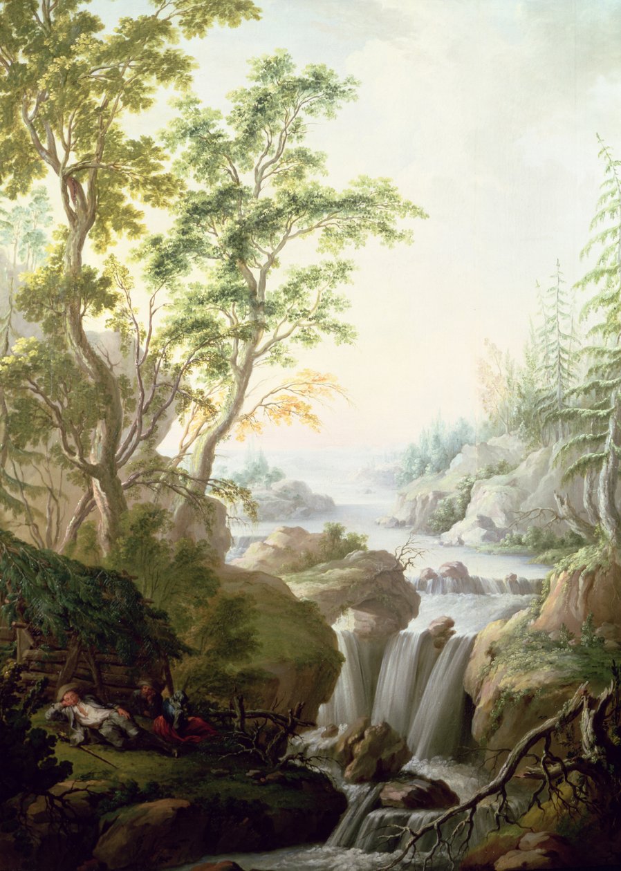 Şelaleli Kayalık Orman Manzarası by Johan the Elder Pasch