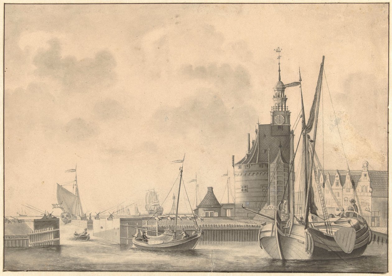 Hoorn'daki liman by Johan Antonie Kaldenbach