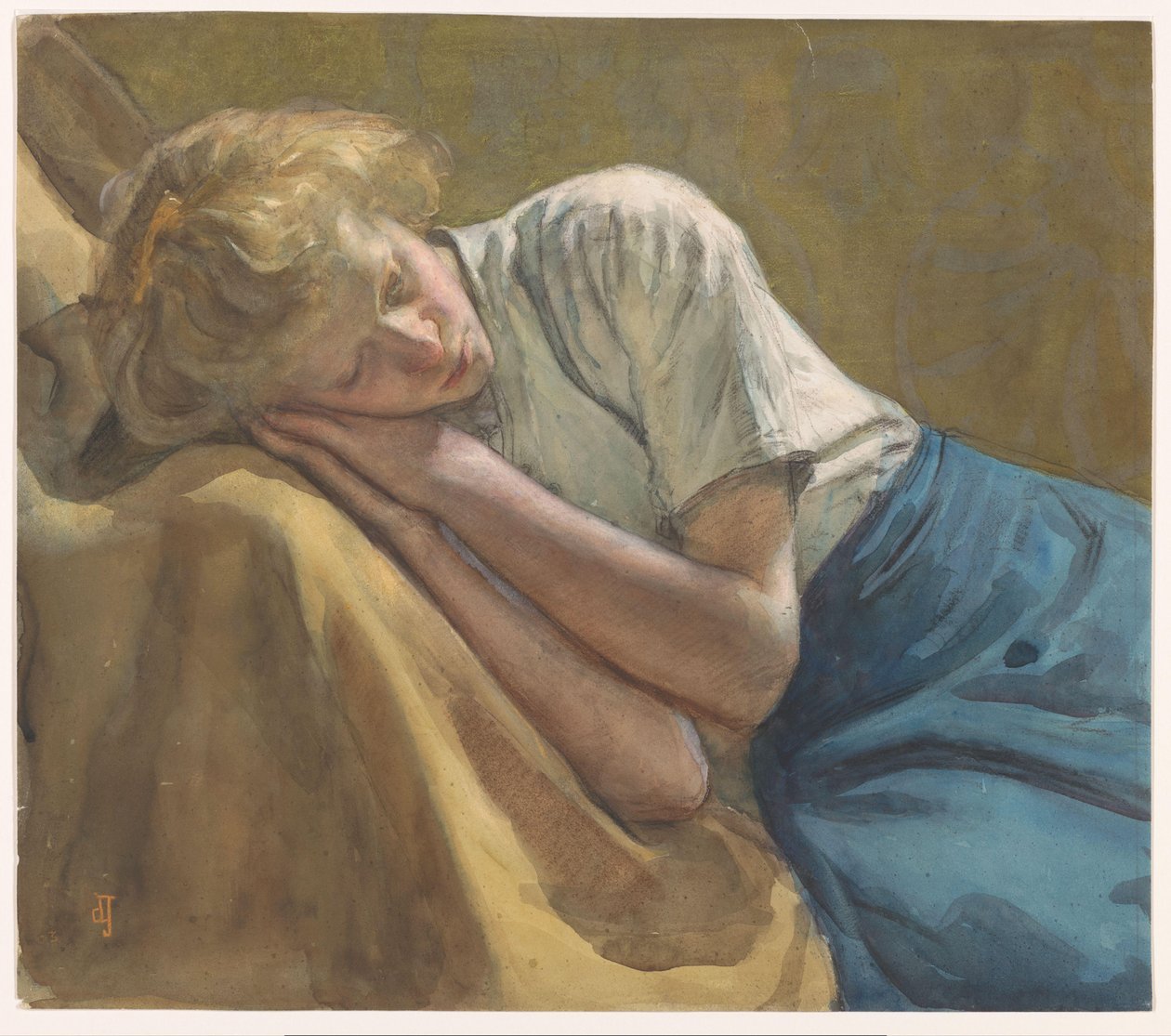 dinlenme kız by Johan Antonie de Jonge (signed by artist)
