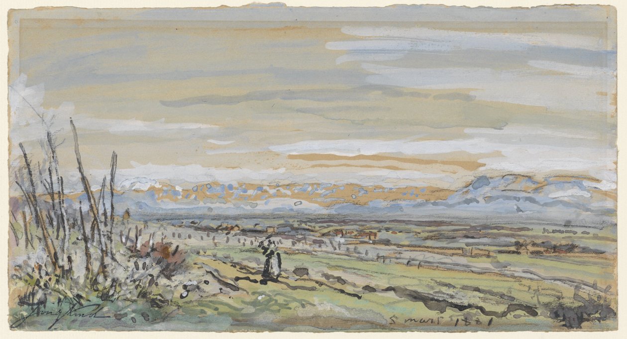 Düz bir manzara görünümü by Johan Barthold Jongkind