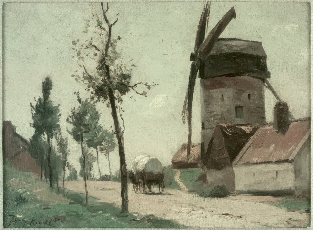 Yel değirmeni ile sokak by Johan Barthold Jongkind