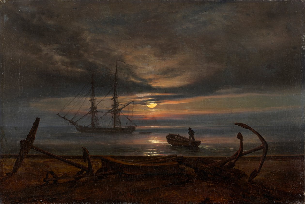 Ay ışığında Danimarka sahili by Johan Christian Dahl