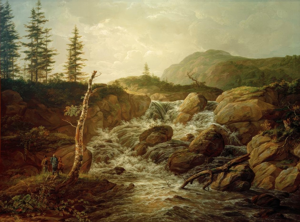 Bir şelale ile Nordik manzara by Johan Christian Dahl