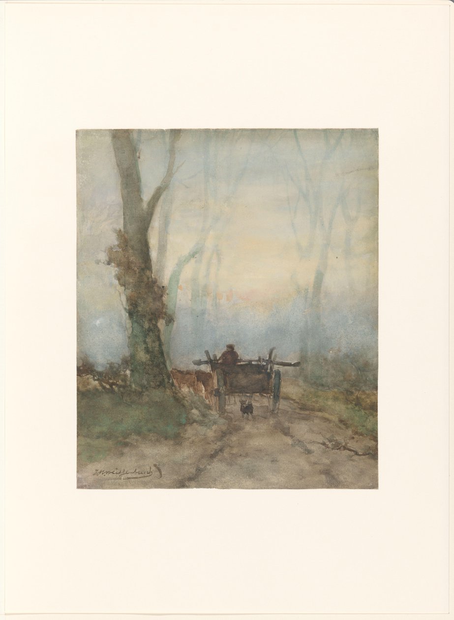 Çiftçi arabası orman yolunda by Johan Hendrik Weissenbruch (signed by artist)
