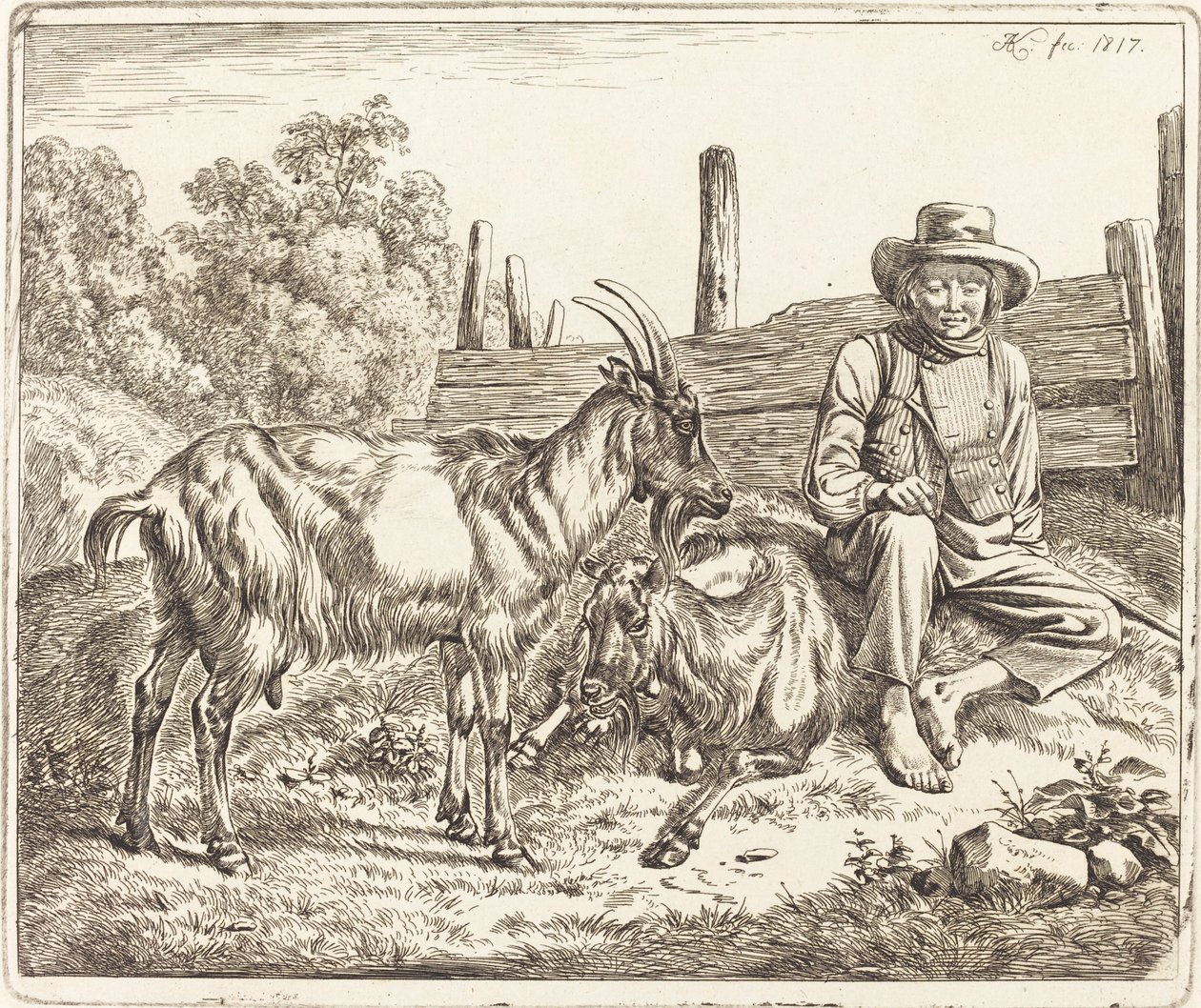İki Keçili Çoban Çocuk by Johann Adam Klein