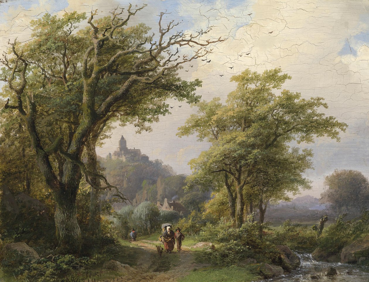 Dere kenarında yürüyüşçüler by Johann Bernhard Klombeck