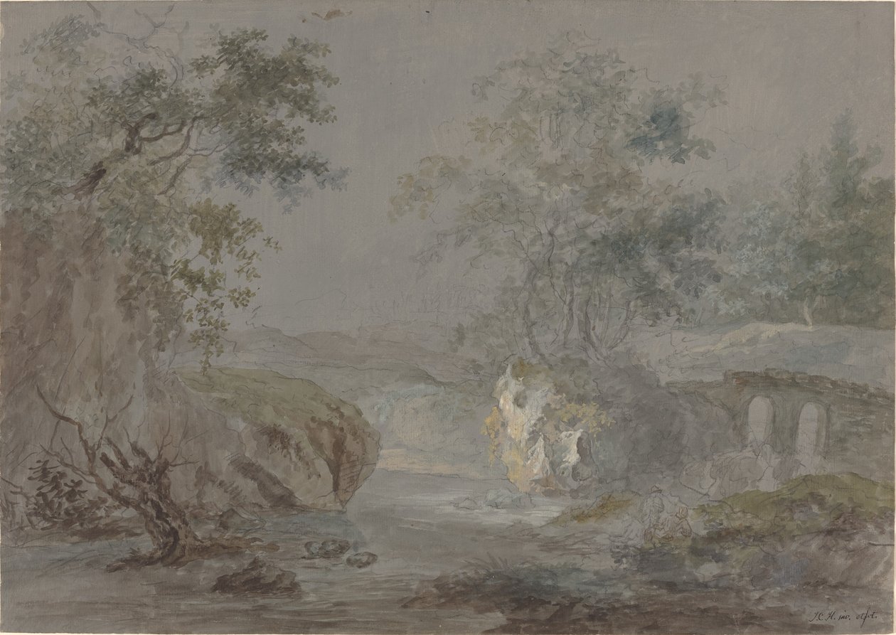 Nehir kıyısı boyunca ağaçlık uçurumlar by Johann Caspar Huber