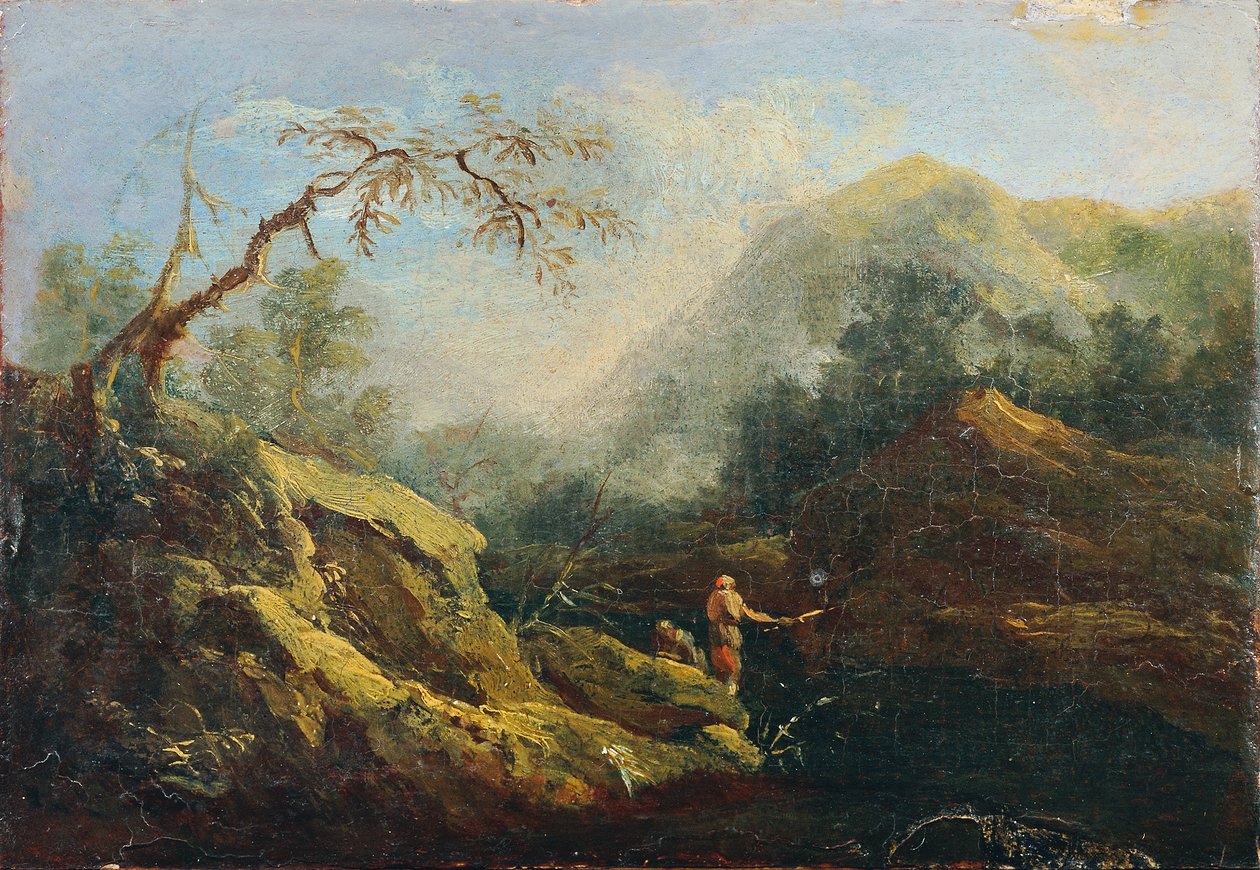 Olta balıkçıları ile dağlık manzara by Johann Christian Brand