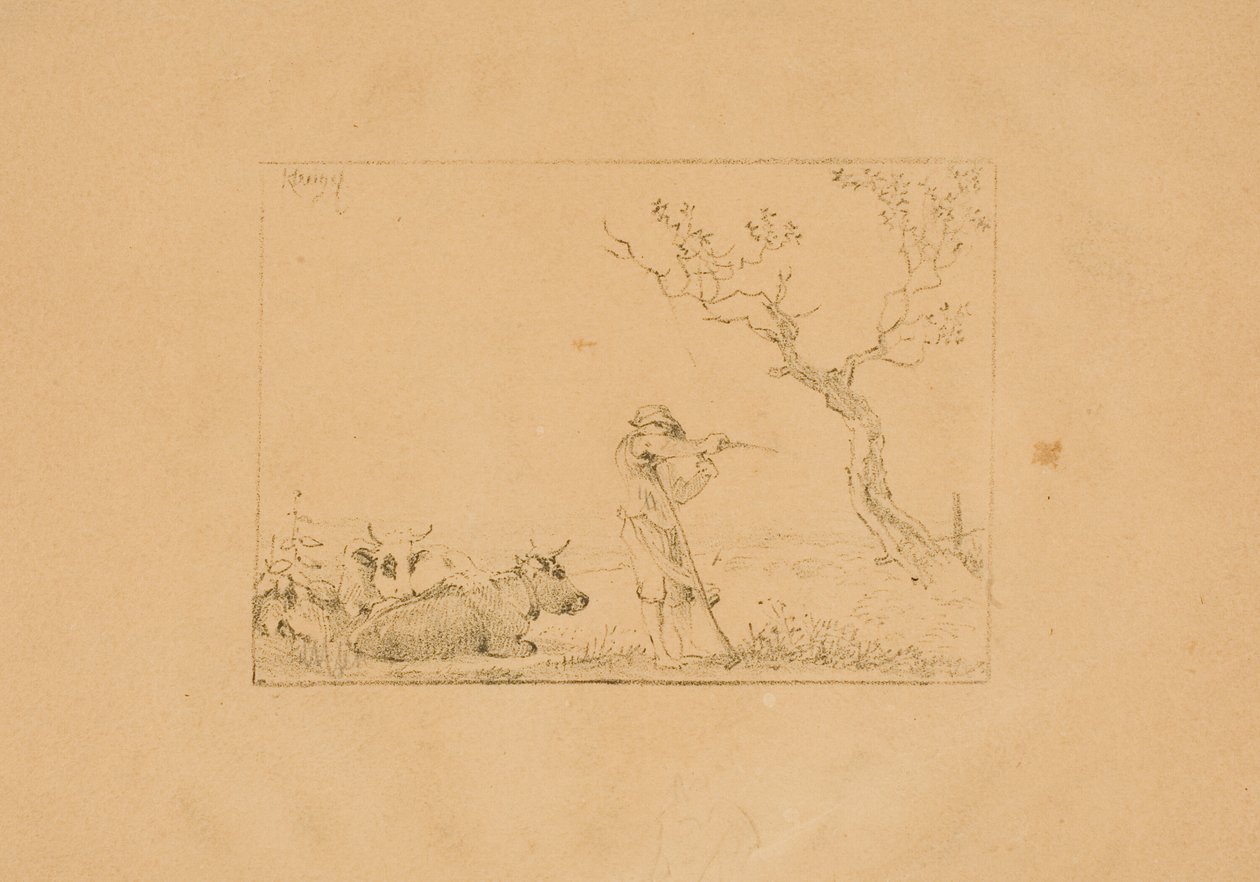 Sığır ile Bir Tırpan Bileme Çoban by Johann Christian Klengel