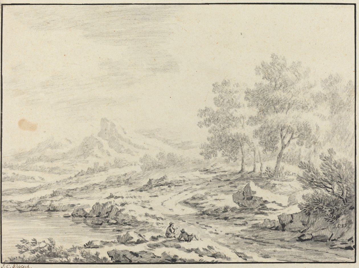 Bir Gölün Yanında Dinlenen İki Adam. by Johann Christoph Dietzsch