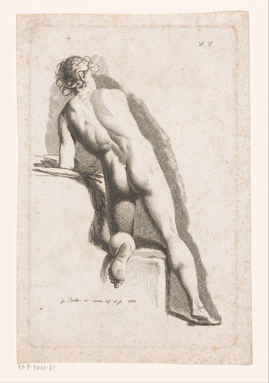 Arkadan görülen çıplak erkek diz çökmüş by Johann Friedrich Bolt