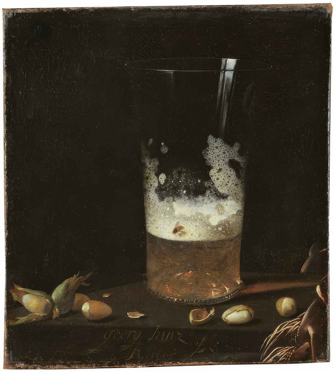 Bira bardağı ve fındık ile natürmort by Johann Georg Hainz