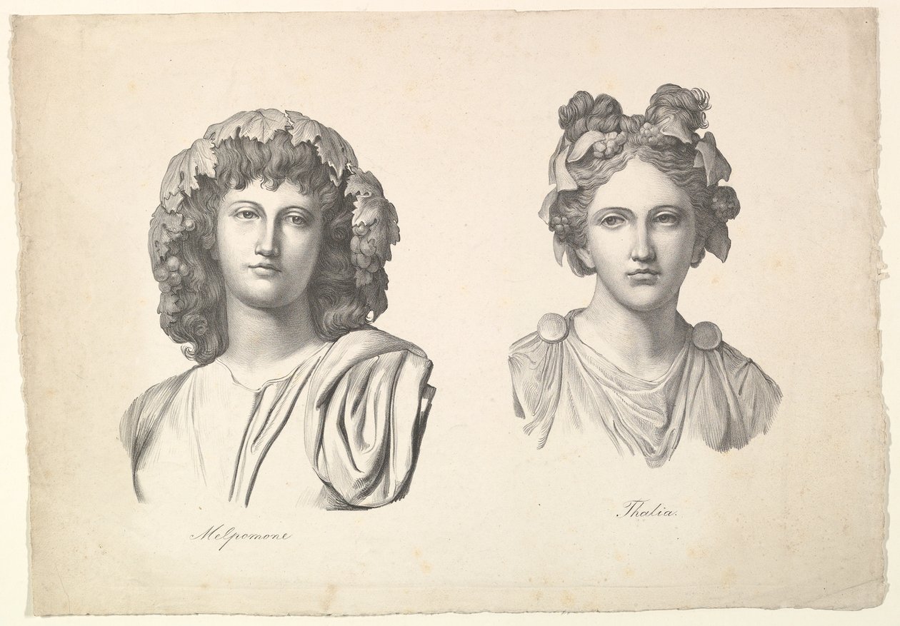 Melpomene ve Thalia, 1823-26. by Johann Gottfried Schadow