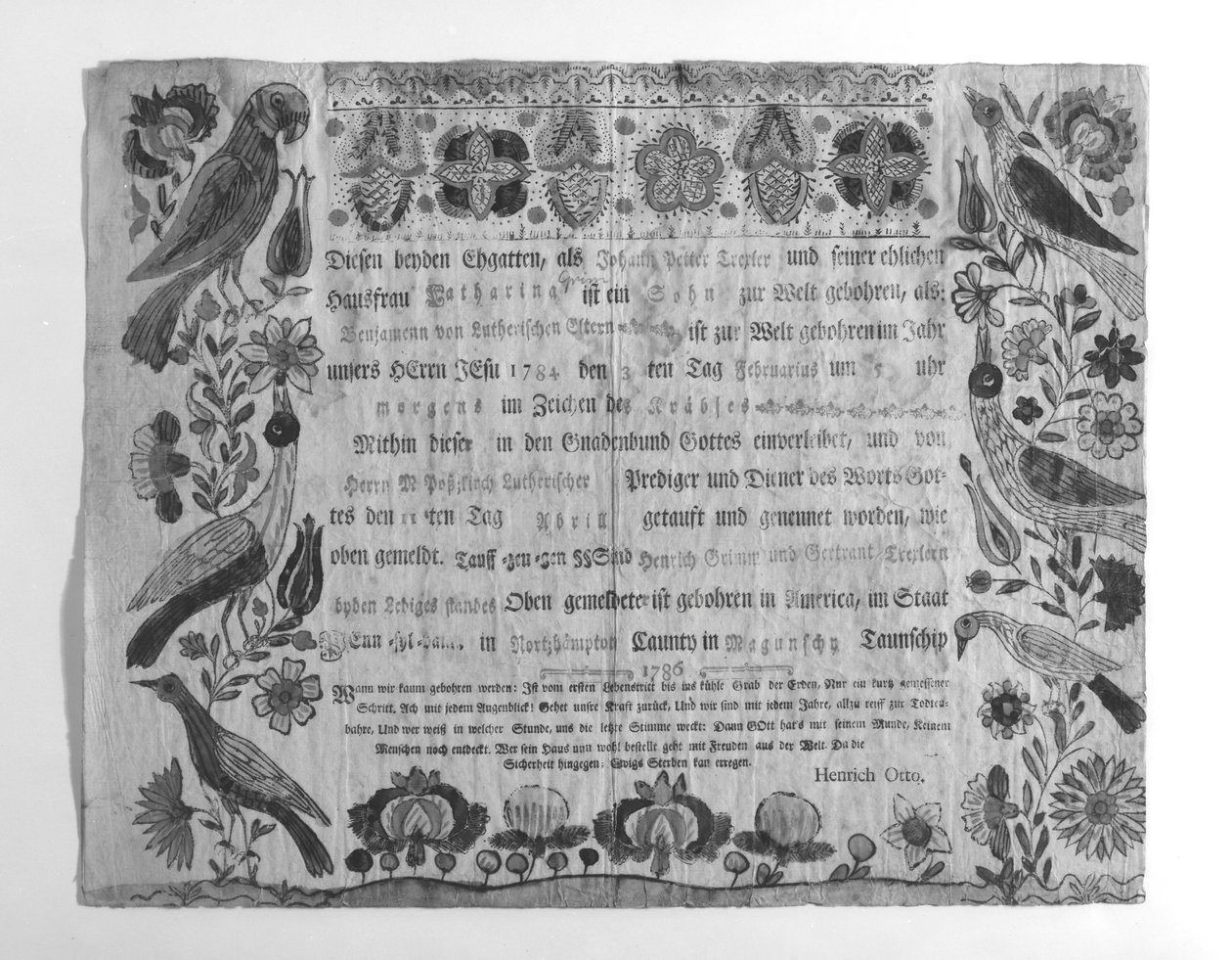 Doğum ve vaftiz belgesi, 1786. by Johann Heinrich Otto