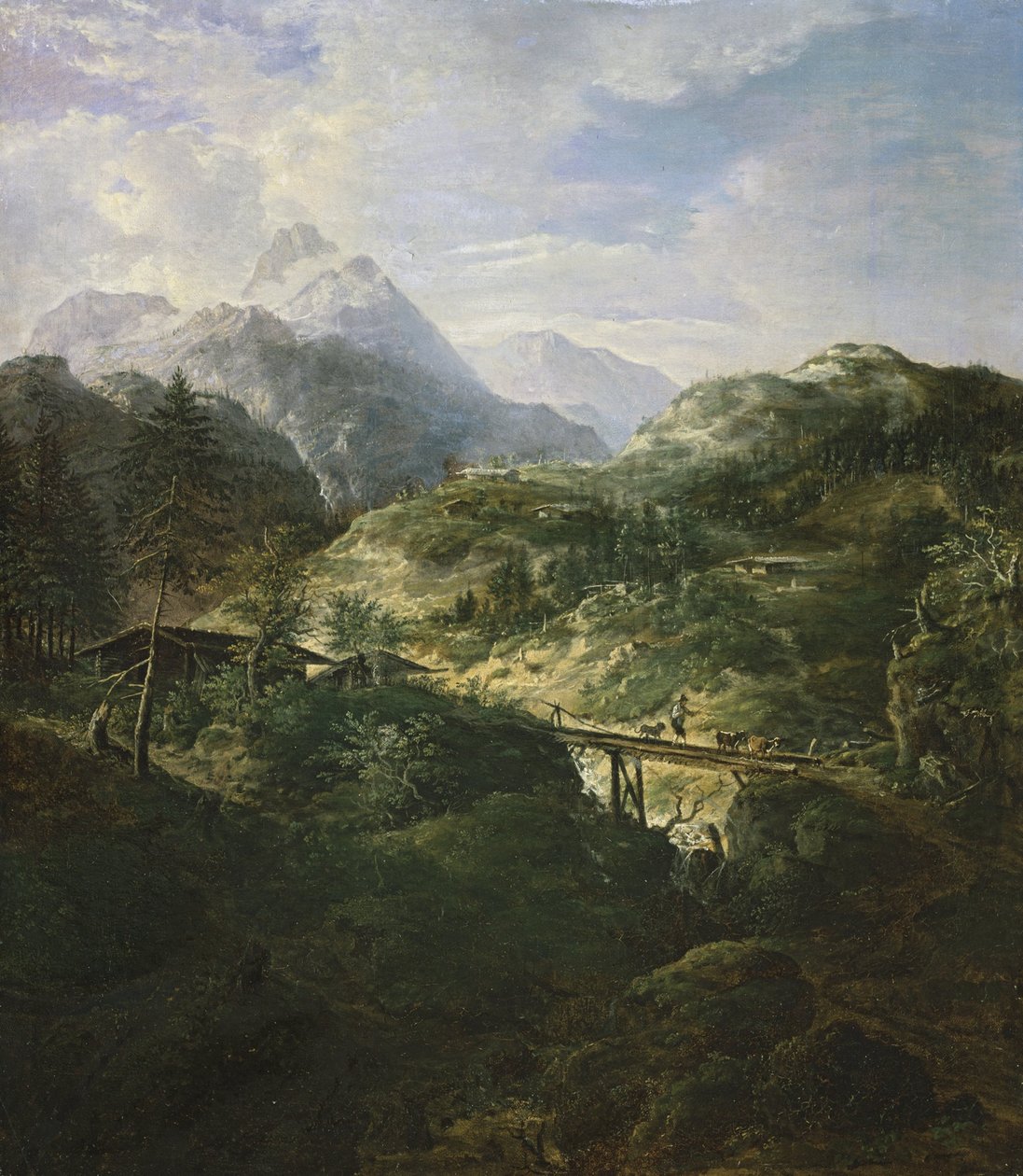 Bir köprü ile dağ manzarası by Johann Jakob Dorner der Jüngere