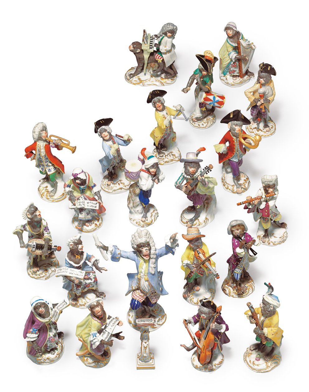 Meissen yirmi bir parça maymun grubu by Johann Joachim Kändler