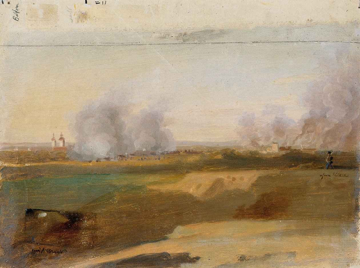 Arka planda yanan köyler ile peyzaj çalışması by Johann Peter Krafft