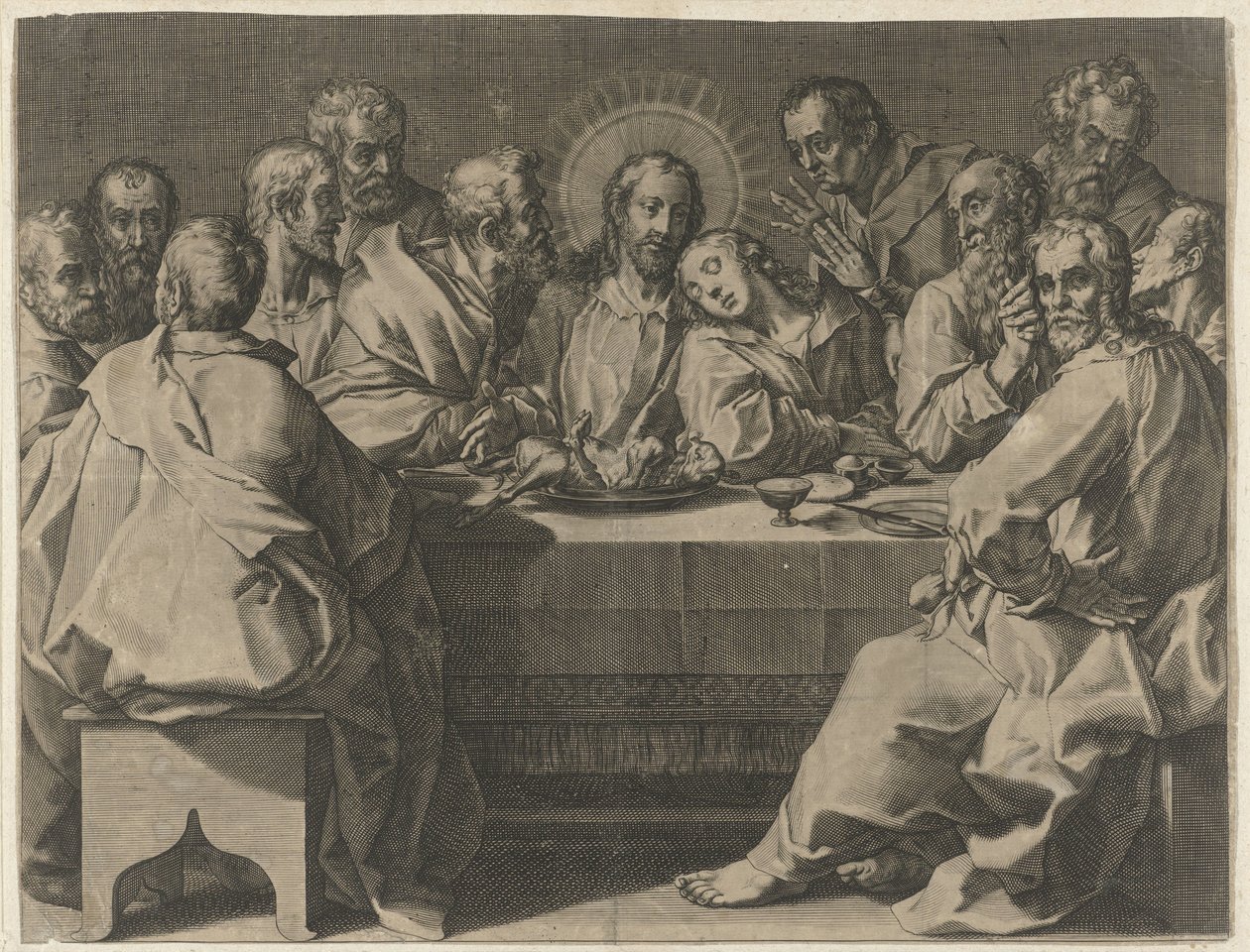 Geçen akşam yemeği Coeni domini (nesne üzerindeki başlık) by Johann Sadeler (I)