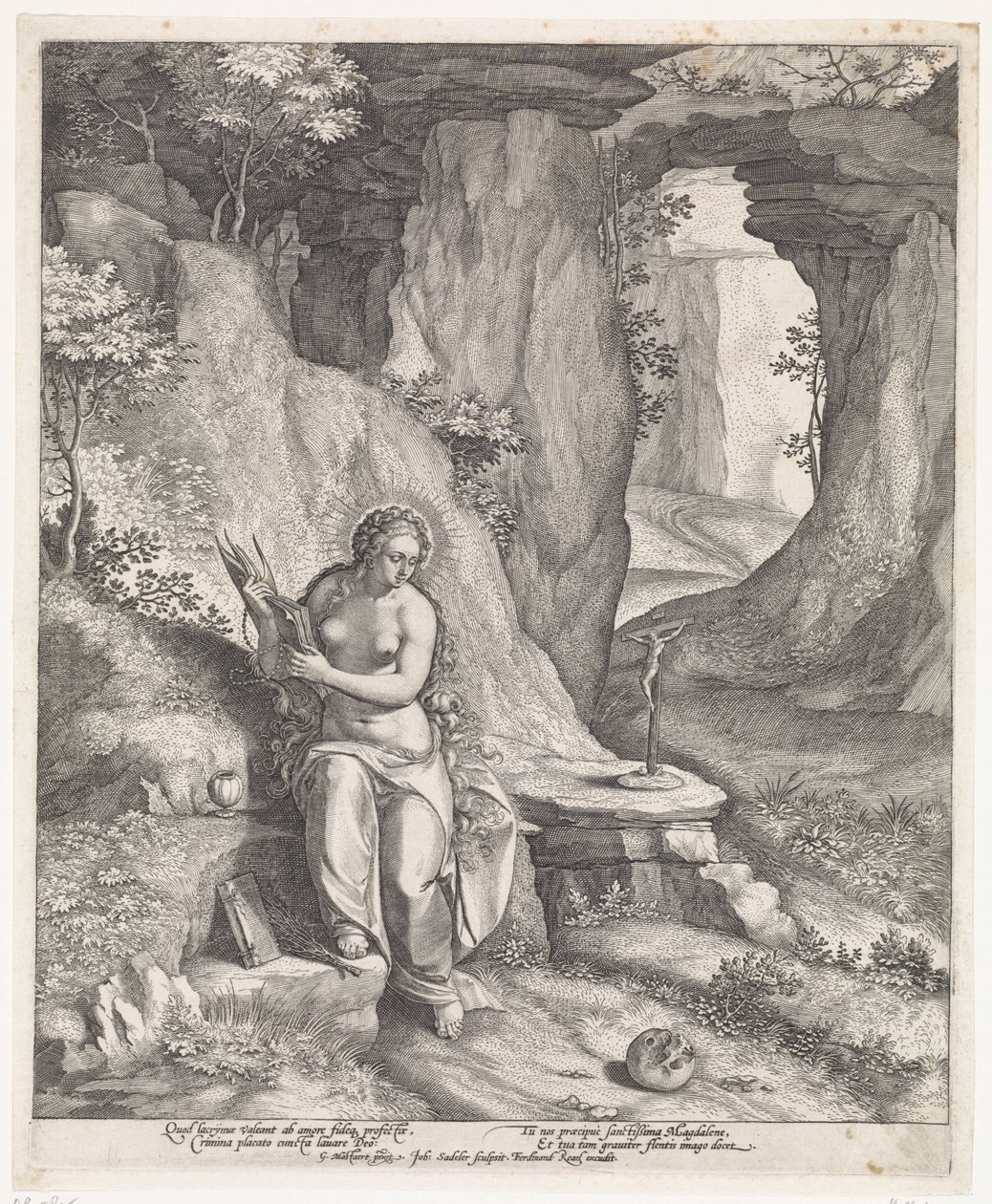 Mary Magdalene bir mağarada by Johann Sadeler (I)