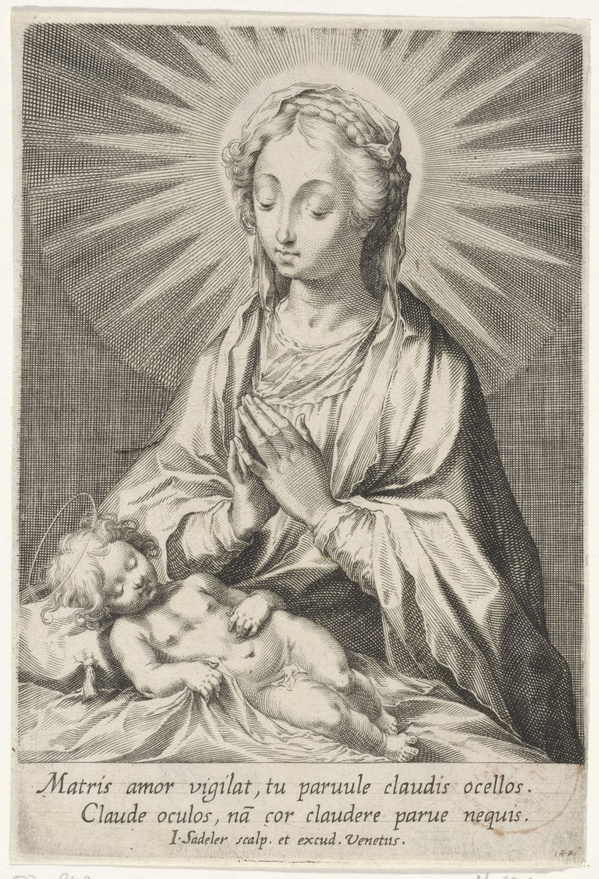 Mary uyuyan Mesih çocuğuna tapıyor by Johann Sadeler (I)
