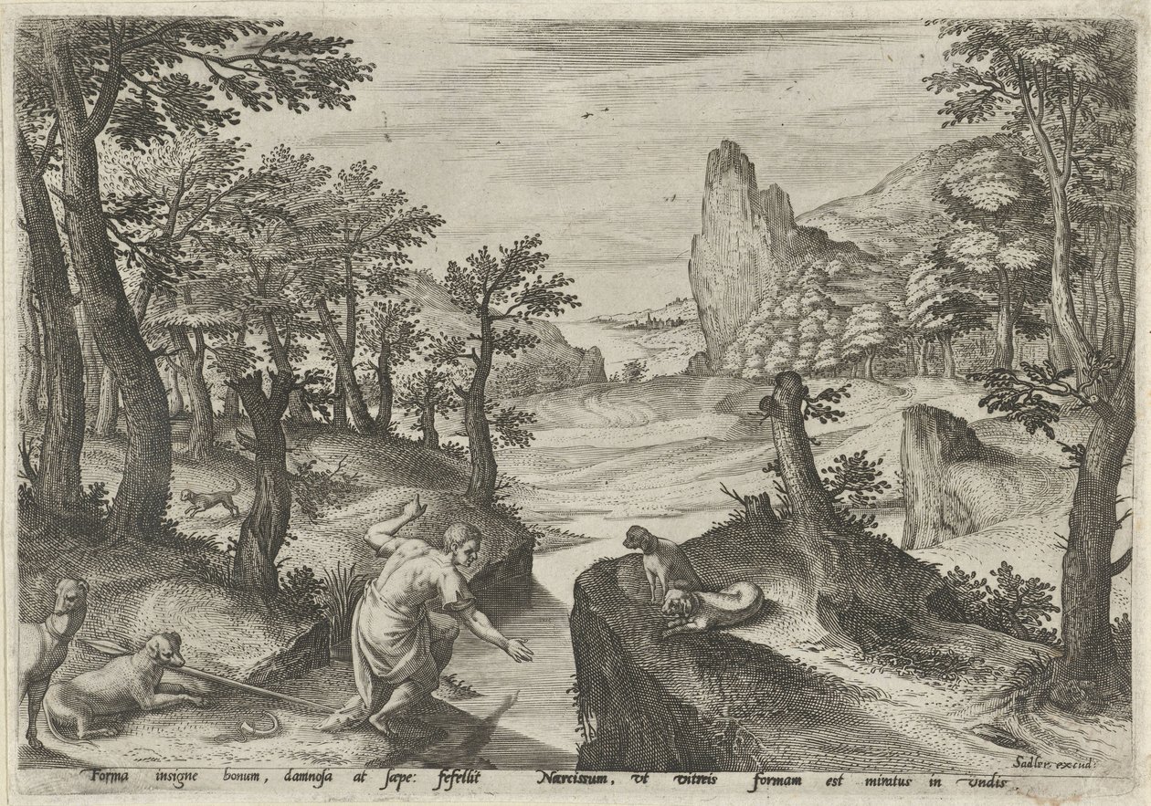 Nergis Mitolojik sahneleri olan manzaralar (dizi adı) by Johann Sadeler (I)
