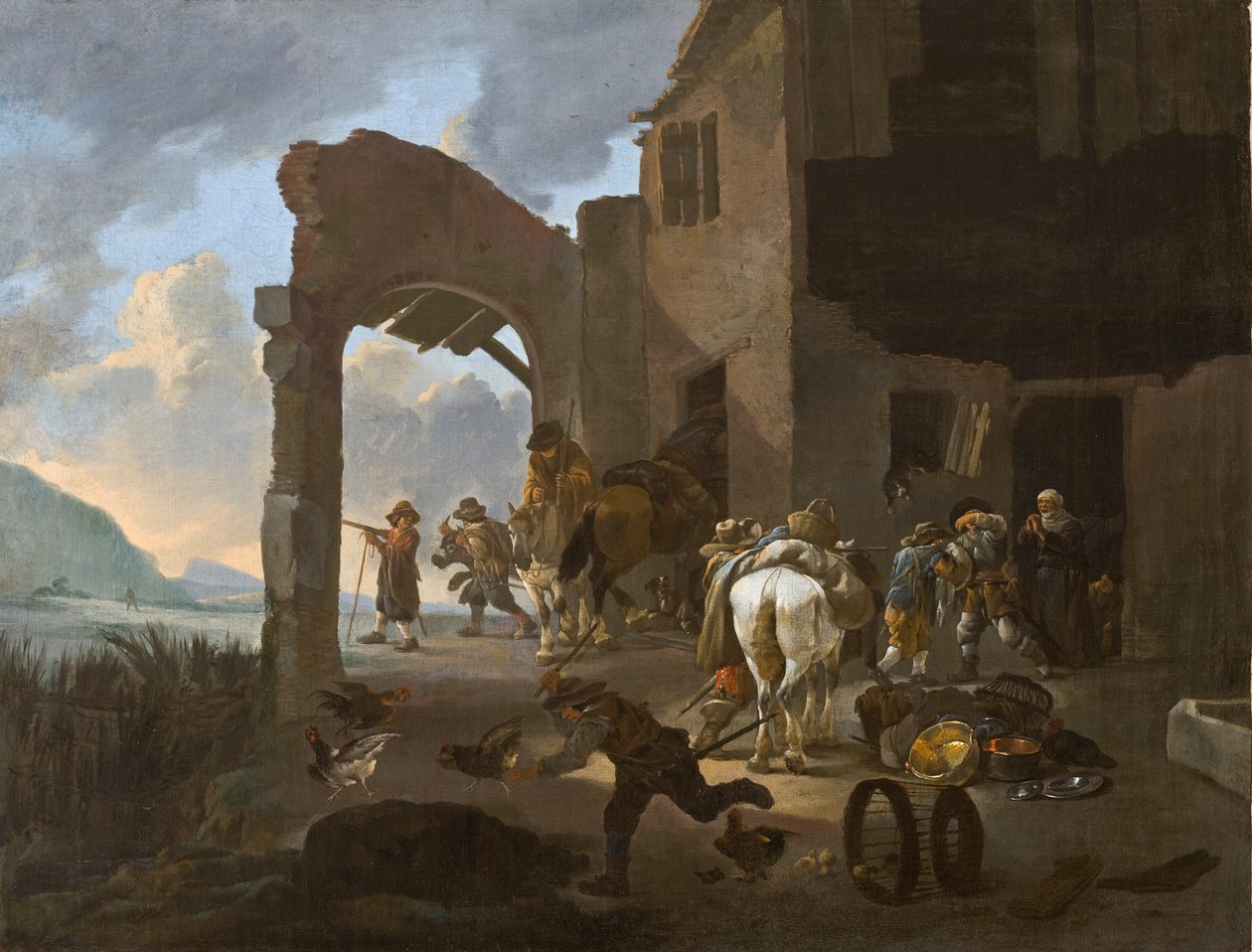 Bir köylü ailesini yağmalayan askerler, c.1650 by Johannes Lingelbach
