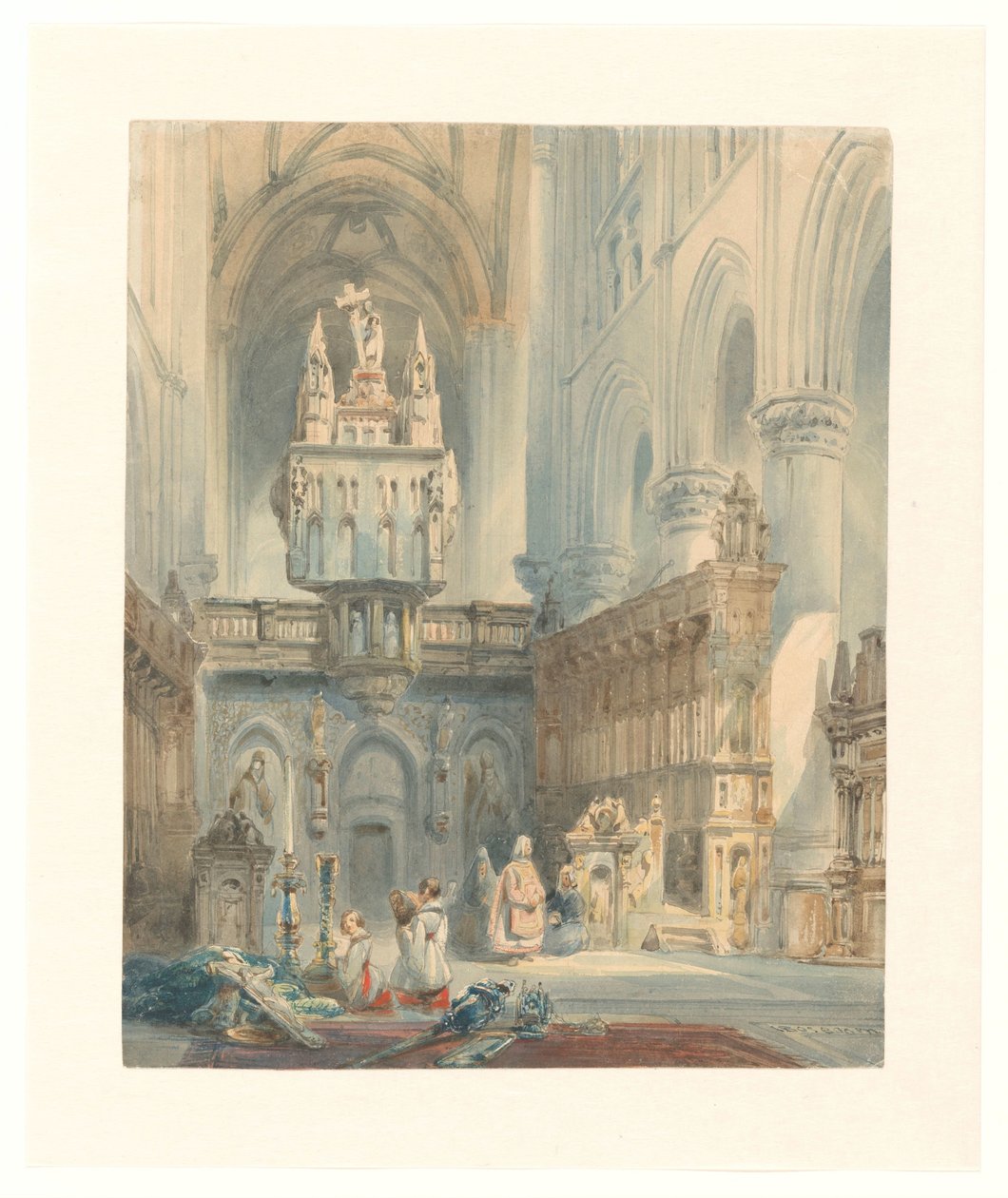 Kerkinterieur by Johannes Bosboom (signed by artist)