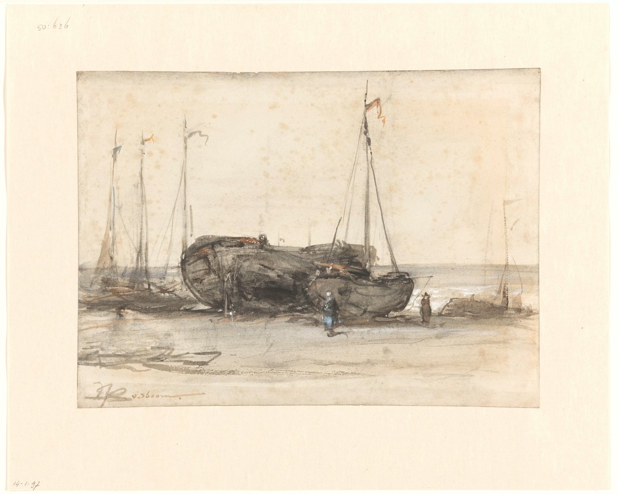 Scheveningen sahilinde balıkçı tekneleri by Johannes Bosboom