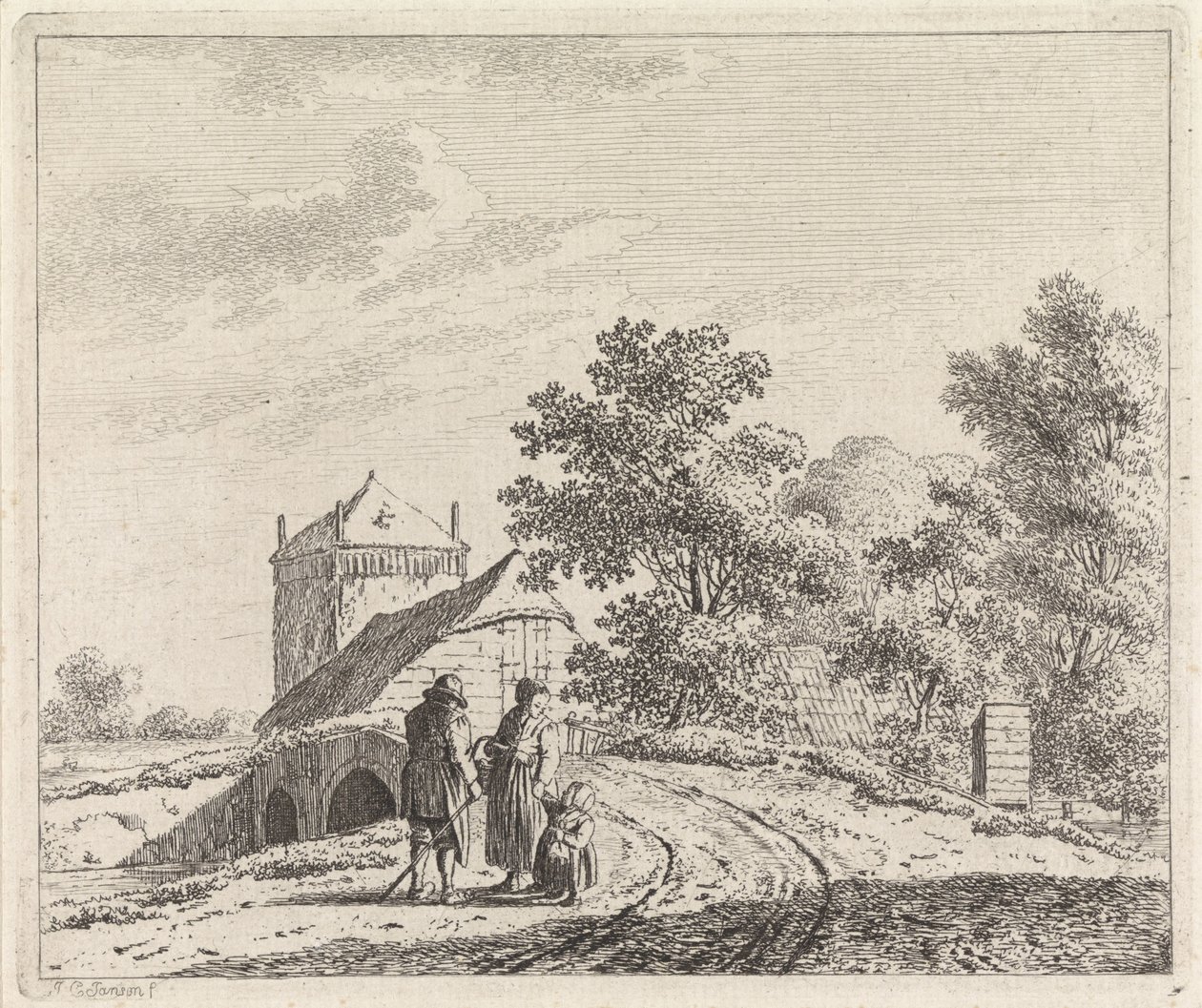 Taş köprü ile manzara by Johannes Christiaan Janson