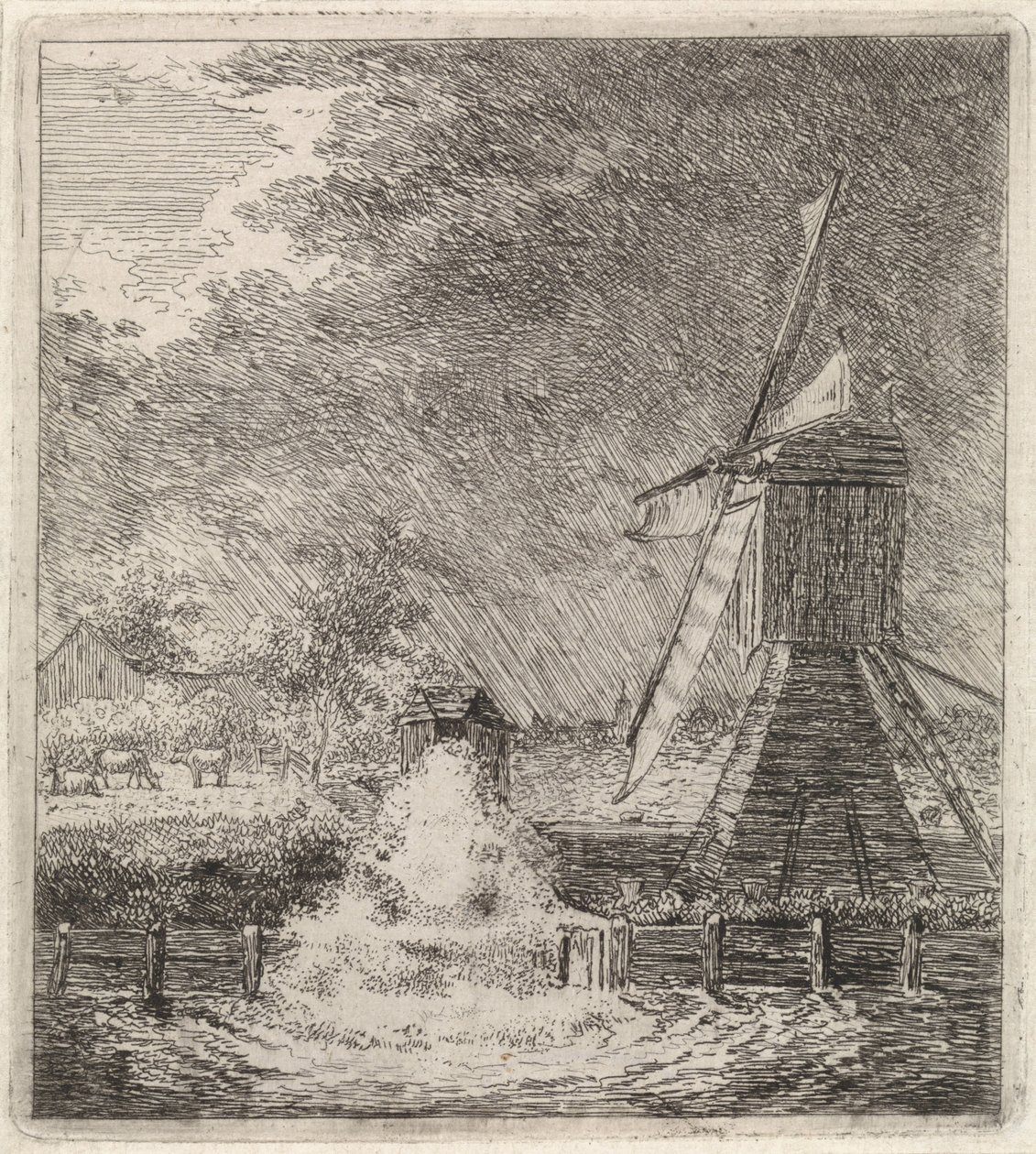 Su değirmeni ile manzara by Johannes Christiaan Janson